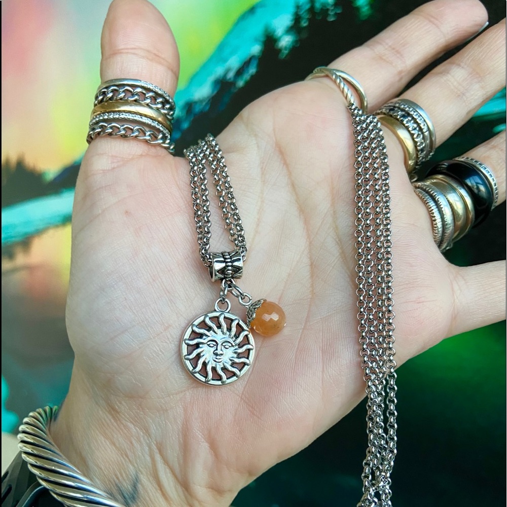 Stainless steel double chain sun charm & carnelian - Picture 9 of 10